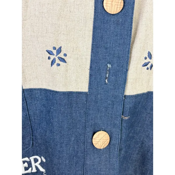 BellePointe Vest Beige Blue Embroidered Basket Floral Linen Blend 3X - Image 7