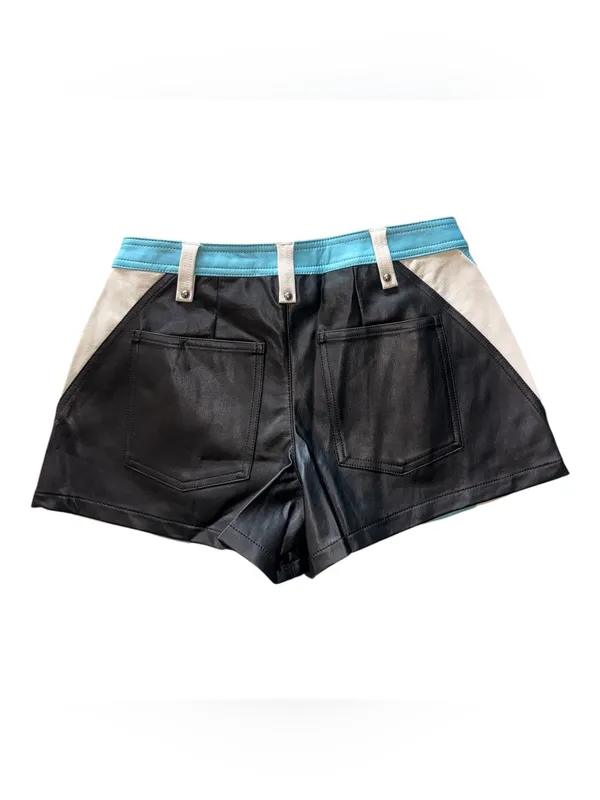 NWOT FREE PEOPLE Photo Finish Vegan Moto Shorts Black Teal Blue Zipper SZ-0 - Image 4