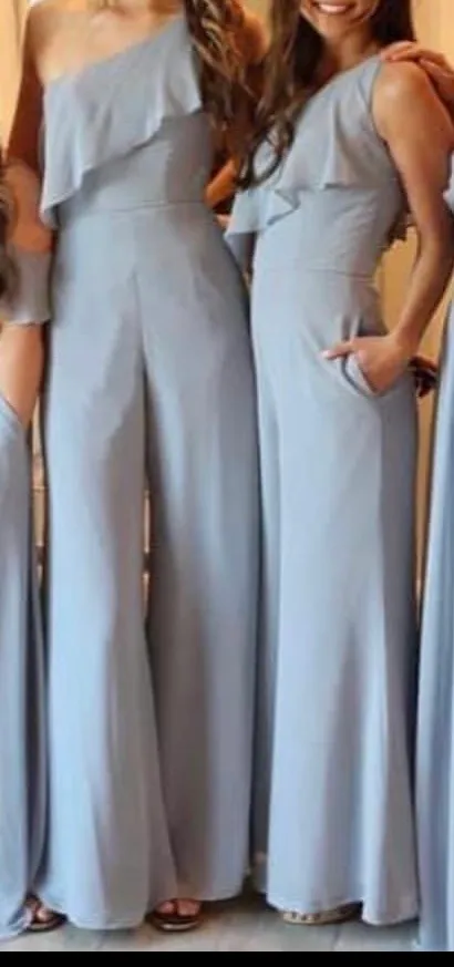 Chiffon One Shoulder Jumpsuit Blue Size 2 - Image 5