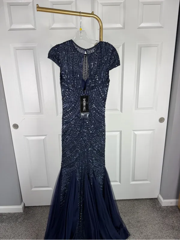 Sherri Hill 51426 Size 4 NWT Navy Beaded Mermaid Evening Gown Formal Prom Dress - Image 8