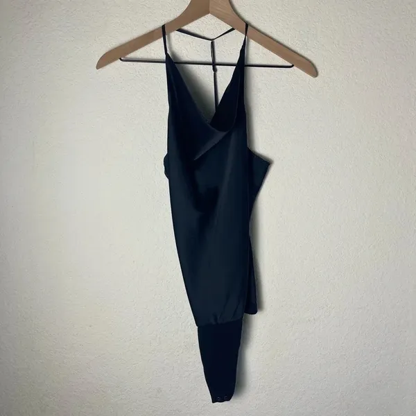 Abercrombie Satin Cowl Neck Bodysuit Size Small Black Minimal Elegant Going Out - Image 2
