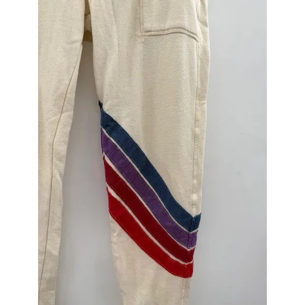 Aviator Nation Sweatpants Womens XL Cream Rainbow Stripe Joggers‎ USA Retro - Image 5