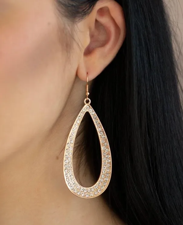 Glam Gold Rhinestone Open Teardrop Dangle Earrings — Sparkling Statement Hoops - Image 2