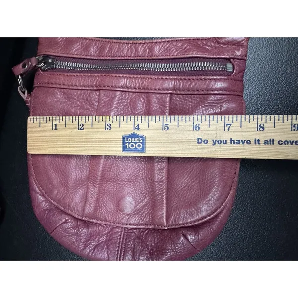 HOBO Burgundy Pebbled Leather Small Purse Crossbody Bag Flap Close Zip - Image 11