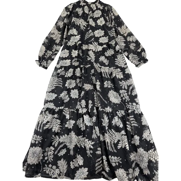 Polagram Black Floral‎ Tiered Maxi Dress Long Sleeve V-Neck Boho PSD3991-A Small - Image 9