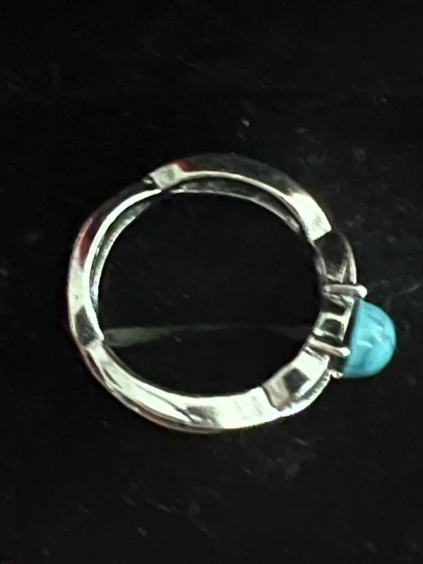 Women’s Stainless Steel Silver Aztec Faux Turquoise Embellished Ring Size 7 - Image 3