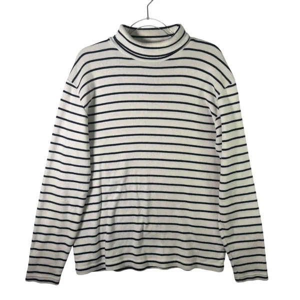 Polo Ralph Lauren Cotton Turtleneck‎ Sweater Womens Large Navy Ivory Stripe - Image 2