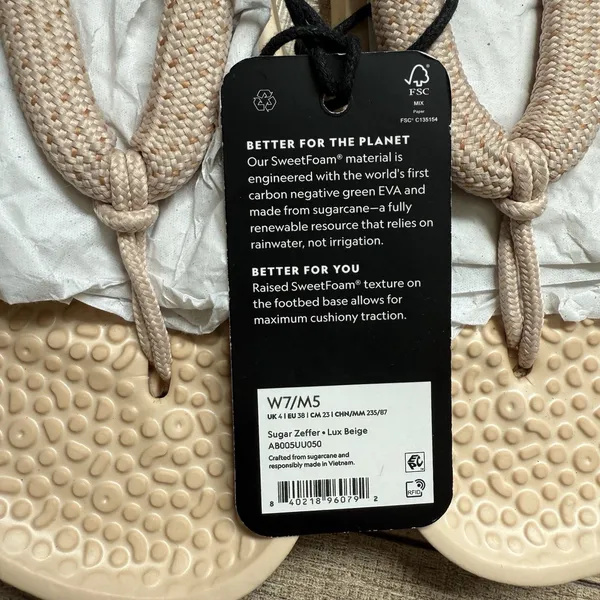 Allbirds Lux Beige Sugar Zeffer Adult Flip Flop Size W7/M5 New - Image 2
