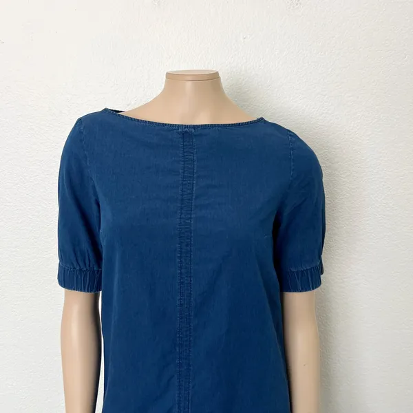 [COS] Blue Chambray Denim Half Sleeve Boat Neck Shift A-Line Mini Dress Size 6 - Image 4