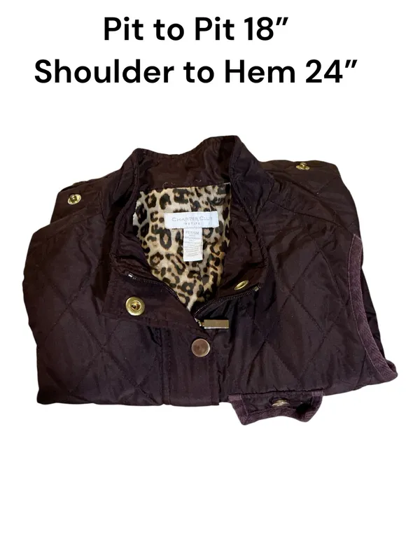 Charter Club Petite Brown Quilted Vest with Leopard Lining - Size P/S - Image 3