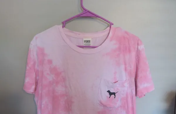 PINK Victoria's Secret tie dye short sleeve t-shirt with pocket in pink and black size XS. - Image 2
