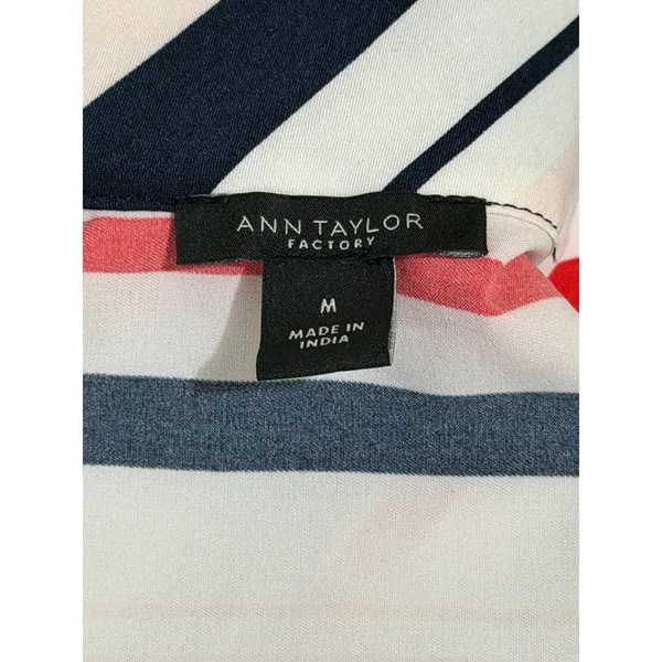 Ann‎ Taylor Factory Womens Mock Neck Sleeveless Striped Blouse Red Navy White M - Image 3