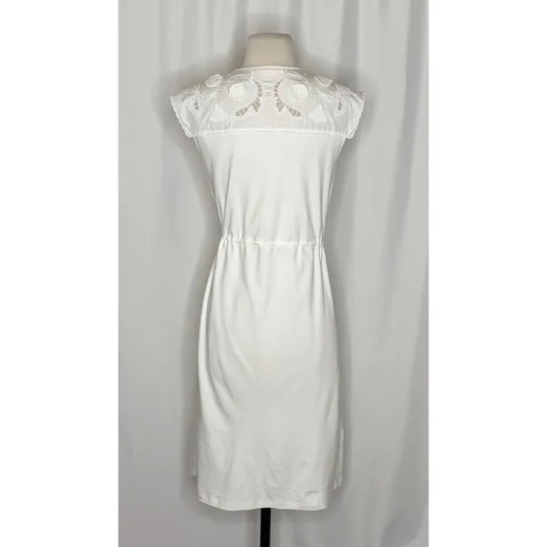 SEE BY CHLOÉ White Embroidered Lace Cutwork Yoked Knit Dress Solid Size Small - Image 8