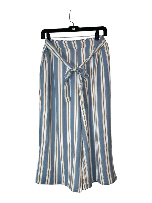 Skies Are Blue NWT Striped Wide Leg Crop Pants Size M Blue Ivory Tie Waist Lined - Image 2