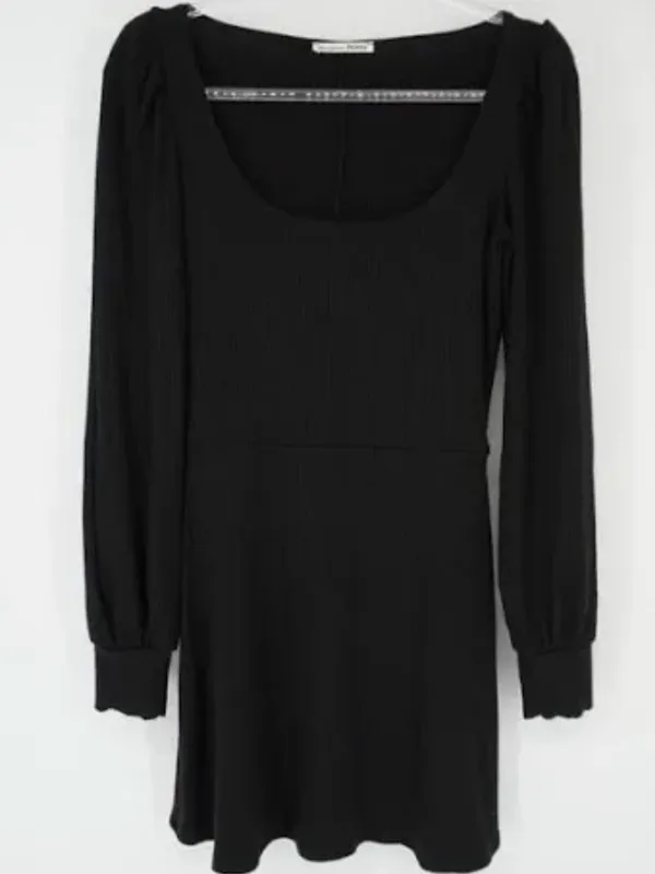 Reformation Linah Dress Black Ribbed Tencel Blend Long-Sleeve M - Image 2