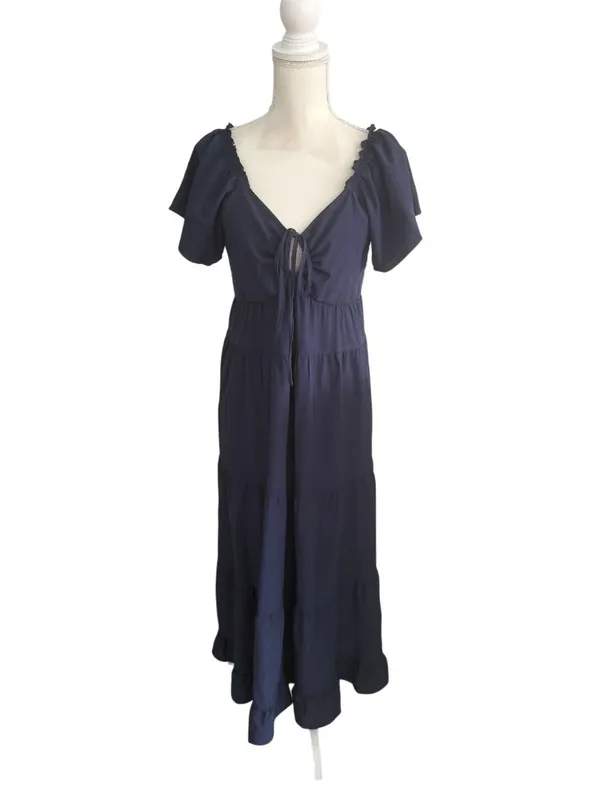 ECOWISH Navy Blue Cutout Short Sleeve Maxi Dress Size Medium - Image 3