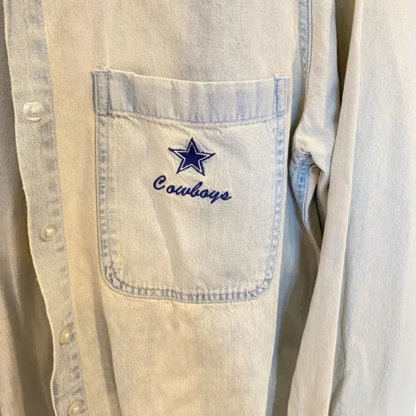 National Football League VTG Dallas Cowboys Denim Button Down Shirt - Image 5