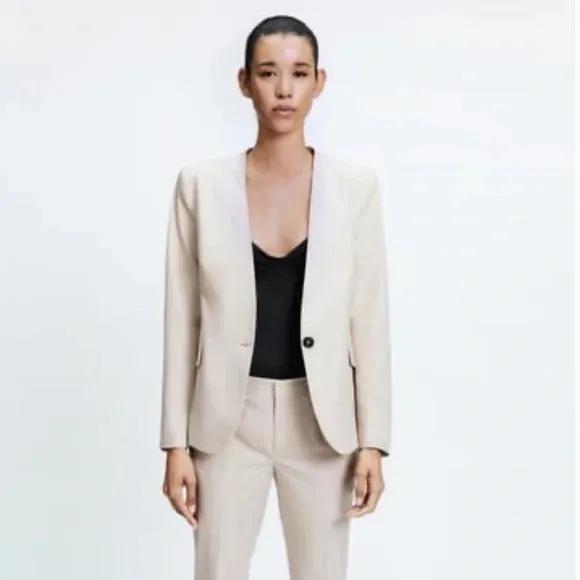 Zara Lapelless Blazer Tan Beige Size 10 (Medium) neutral tones - Image 2