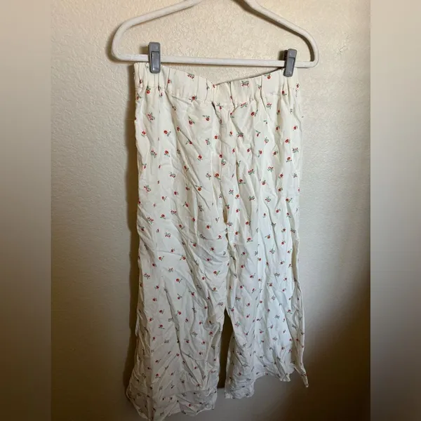 Anthropologie Feather Bone Talese Wide Leg Linen Blend Cherry Print‎ Pants Sz 6 - Image 7