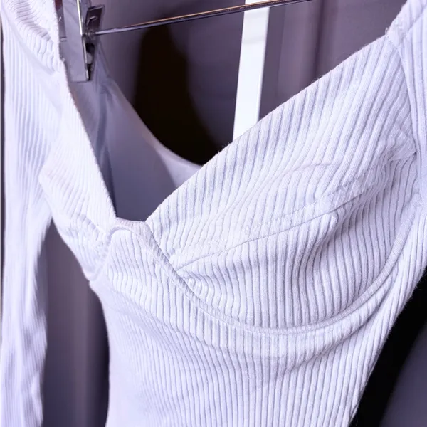 Sabo Off-White Ribbed Bodycon Long Sleeve Mini Dress Built-In Bra Size XS - Image 8