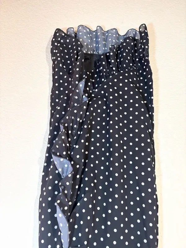 Pretty Little Thing Black Polka Dot Puff Sleeve Off Shoulder Midi Dress Size 6 - Image 8