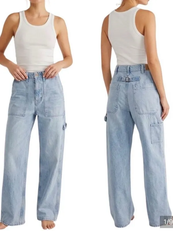 Free people we the free major leagues mid rise carpenter jeans light wash sz 24 - Image 11