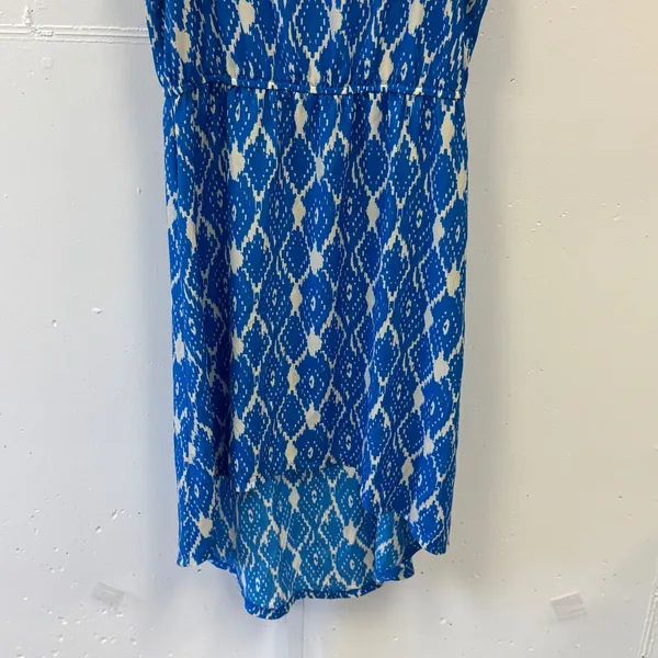 LOFT Ann Taylor Blue White Ikat Diamond High Low Midi Dress Size 10 333733 - Image 4