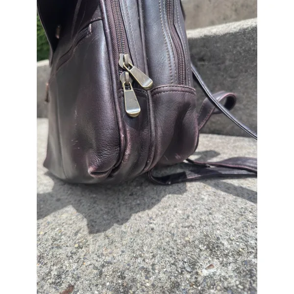 Davis King Vintage Dark Brown Patina Leather Mini Rucksack Flap Zipper Pockets - Image 4