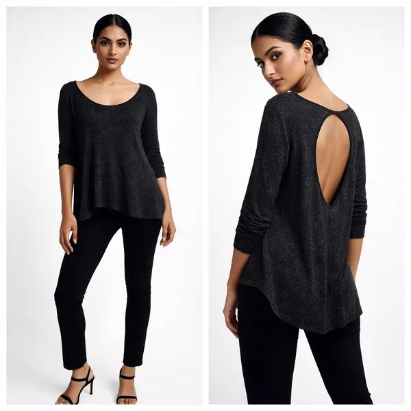 Pilcro Anthropologie Women Cut-Out Scoop Neck Top Gray‎ M Minimalist Lounge - Image 2