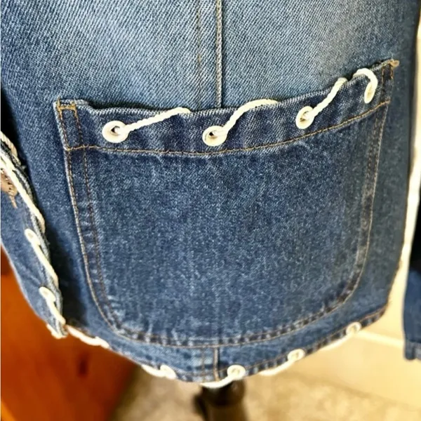 Vintage New Identity Denim Jacket Boho Lace Trim Button Front Cotton India~ M💛 Blue Size M - Image 9