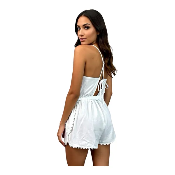 Topshop White Ruffle Trim Open Back Romper Size Small NWT  - Image 3