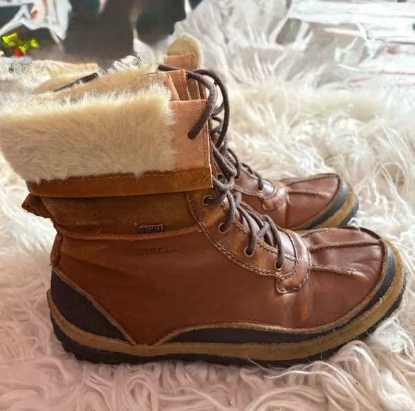 Merrell Tremblant Waterproof Leather Faux Fur Winter Boots Brown Women’s 7.5 - Image 2