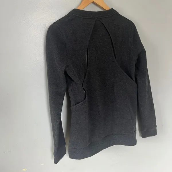 Lululemon &go Endeavor Long Sleeve Heathered Black Open-Back Sweatshirt Medium - Image 4