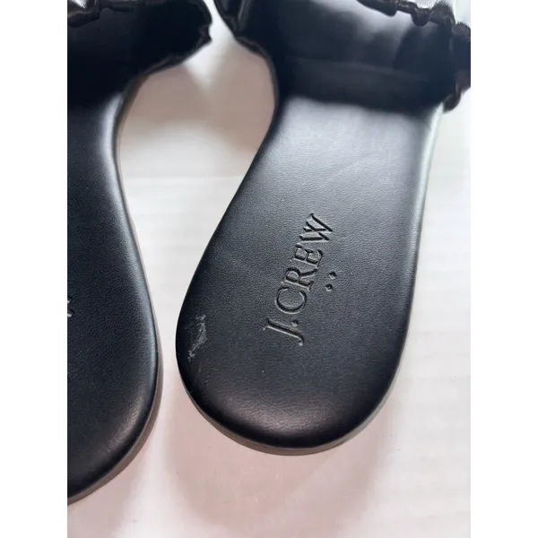 J. Crew Menorca Sandals‎ Women's Scrunchie Strap Slide Black Leather Size 9 - Image 6