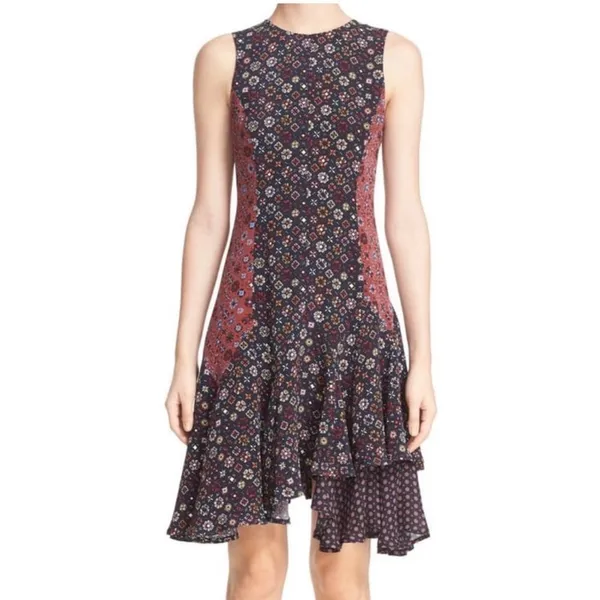 Derek Lam 10 Womens Silk Dress Sz 8 Medallion Print Asymmetric Hem Career Boho - Image 5