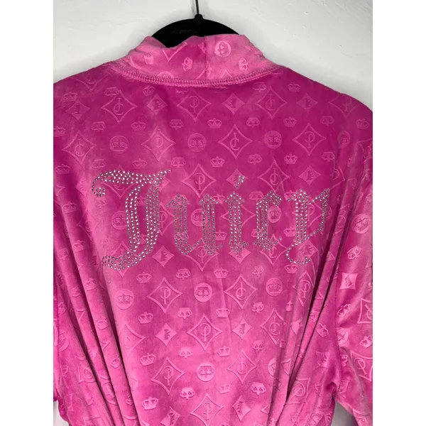 Juicy Couture Velour Monogram Robe Pink Size L/XL Bath Wrap Cozy Soft - Image 3