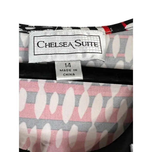 Chelsea Suite Red Black White Geometric Striped Sleeveless Midi Dress - Size 14 - Image 3