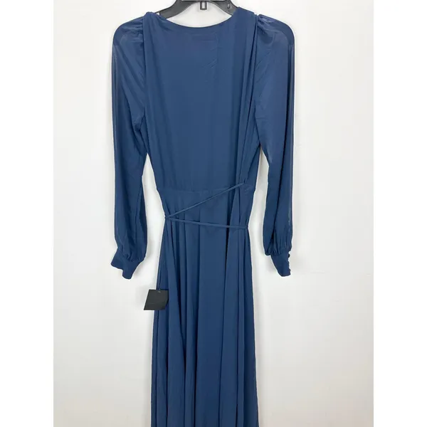 Lulus My Whole Heart Dark Navy Blue Long Sleeve Wrap Dress Chiffon Medium NWT - Image 12