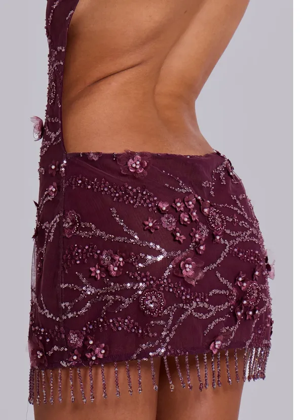 Jaded London Ellora Embellished Mini Dress in Wine - Image 2