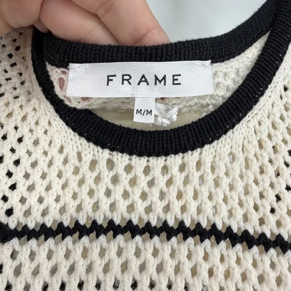 NWT FRAME Open Knit Stripe‎ Maxi Dress M Black Ivory Crochet Racerback - Image 4