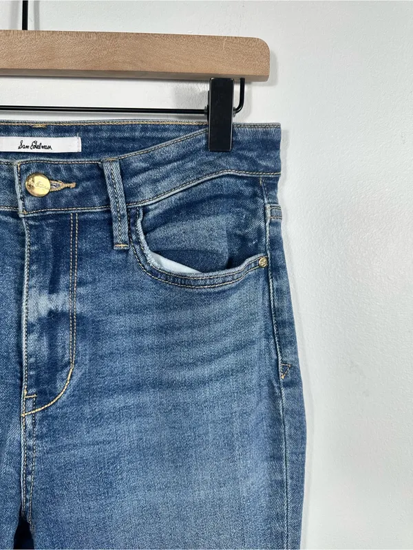 Sam Edelman The Stiletto High Rise Crop Boot Jeans Size 27 Medium Wash Raw Hem‎ - Image 8