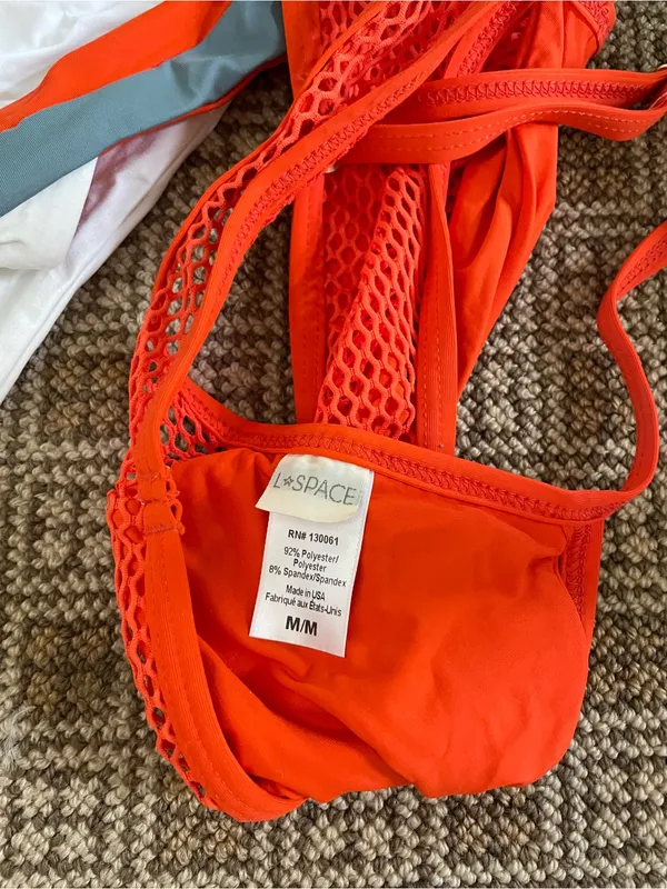 L*Space Orange Mesh Bikini Top with White Briefs - Women's Swim - Image 4