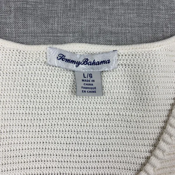 Tommy Bahama Sweater Womens L White Cotton V Neck Dolman Sleeve Knit Pullover - Image 9