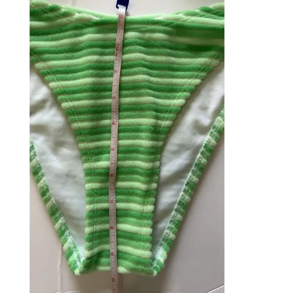 No Boundaries Women Bikini Set Green White Wavy Stripe S 4-6 Ruched Y2K Swimwear - Image 7