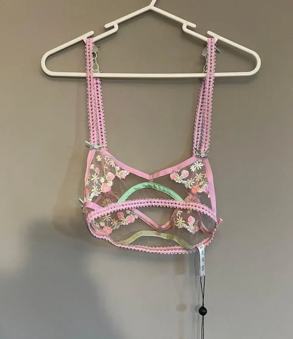 For Love & Lemons Victoria's Secret Lace Strawberry Garter Belt Pink Floral XS - Image 7