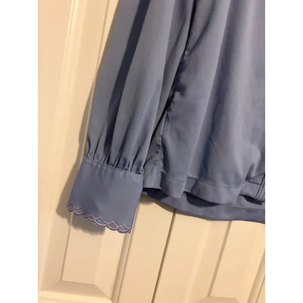 Collections Blouse Vintage Embroidered Periwinkle‎ Blue Scalloped Cuff L - Image 3