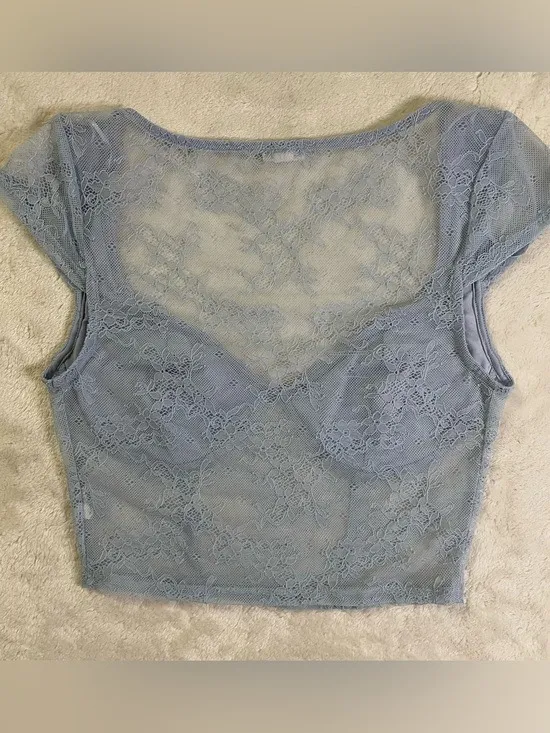 Garage Baby Blue Sheer Lace Crop Top size S - Image 4