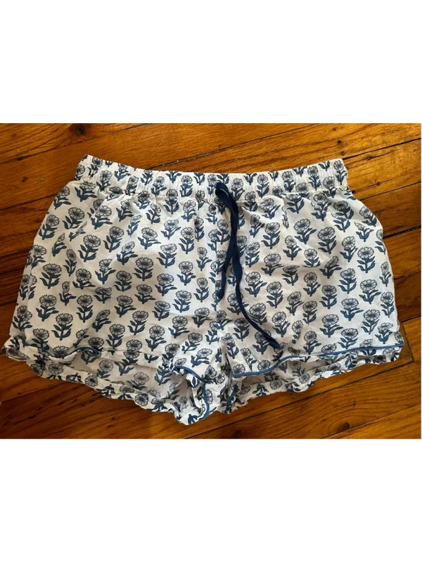 Haute Dreamz Cotton Pajama Shorts Blue Floral Lounge Sleepwear Soft Cozy Medium - Image 2