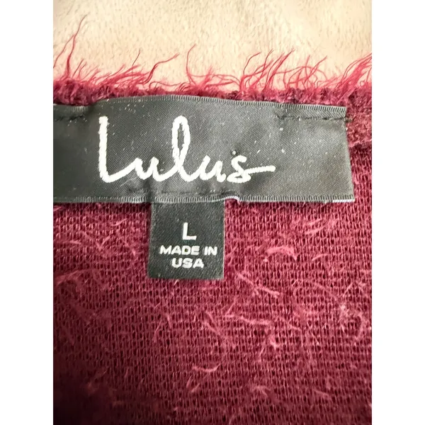 Lulus Burgundy Eyelash Knit Sweater Dress Womens Large Long Sleeve Fuzzy Tunic - Image 5
