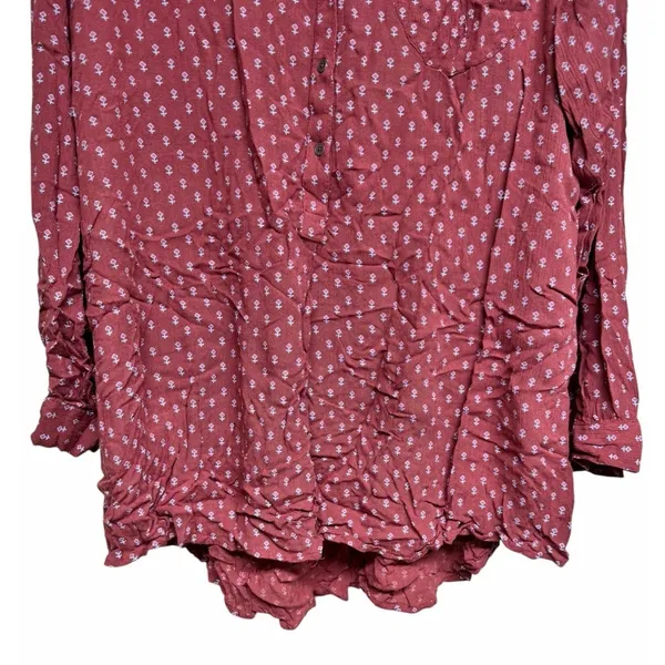 Free People Boho High Low Boyfriend Shirt Rust‎ Women's Size Large - Image 5